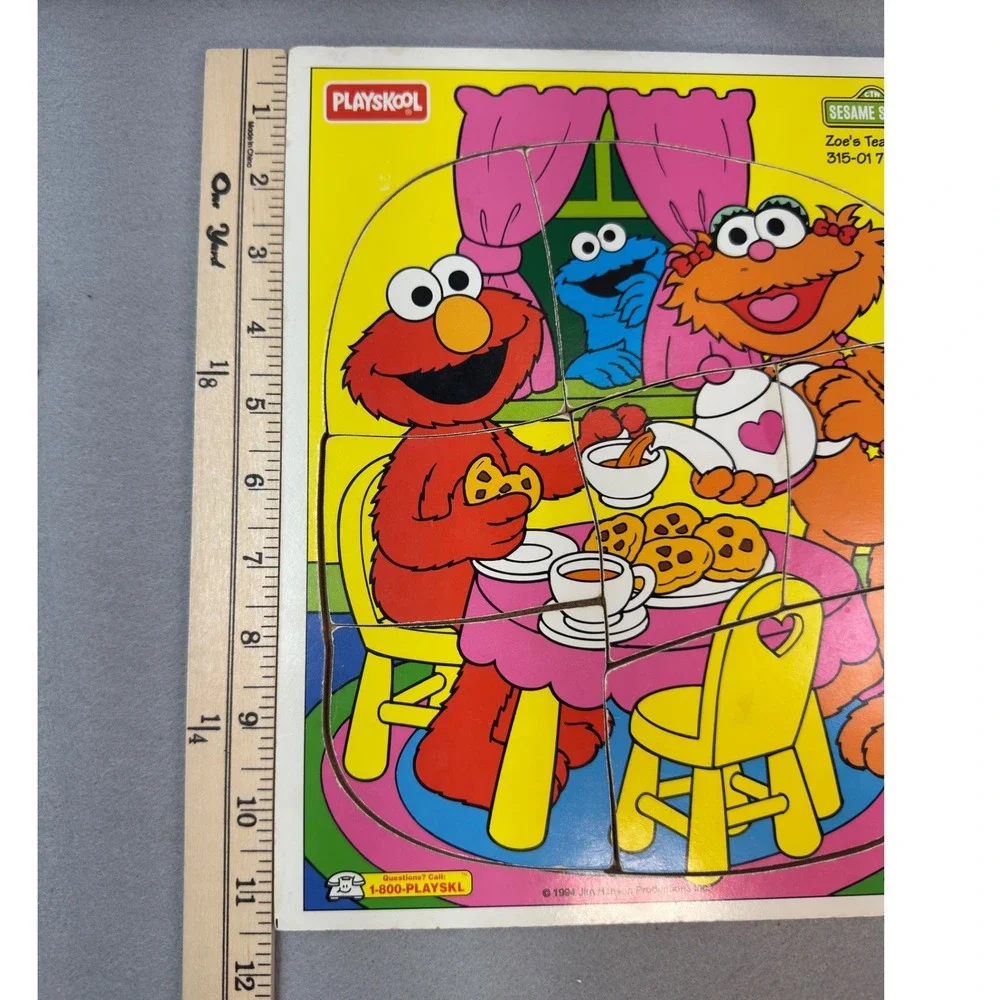Vintage 1994 Playskool Sesame Street Puzzle Kids Wood Good Zoe's Tea Party 7pc